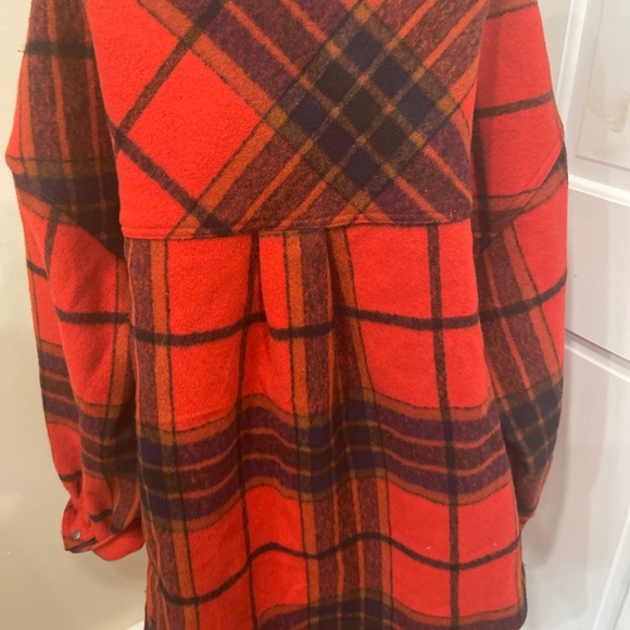 Free People Cabin Cozy Button Down Jacket Size L Red Plaid Oversized - Picture 4 of 5